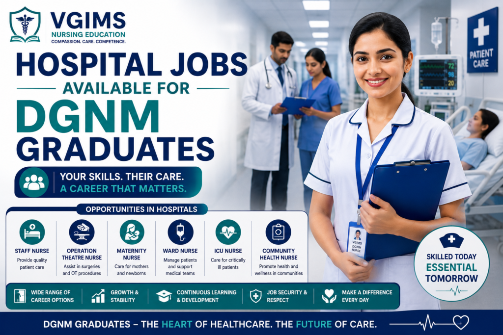 DGNM nurse caring for a patient in a hospital and working with healthcare professionals.