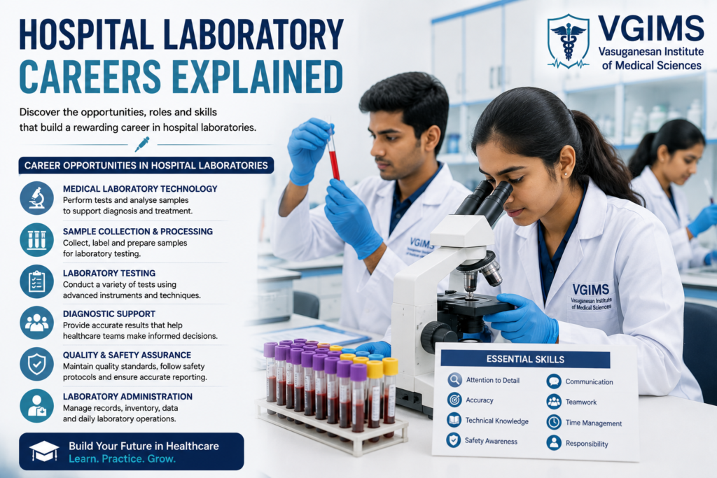 Students learning about hospital laboratory careers at VGIMS.