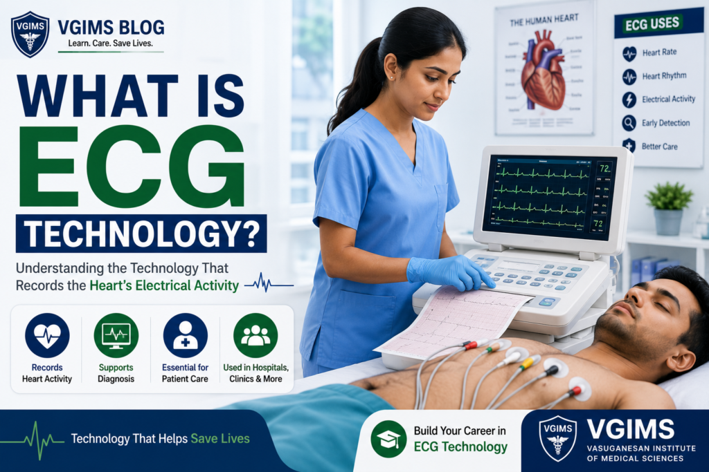An ECG technician is preparing a patient. Operating an electrocardiogram machine.